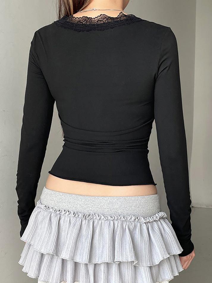 Lace Trim V-Neck Ruched Crop Top - AnotherChill