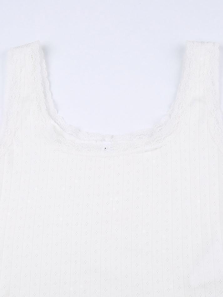 Lace Trim White Cropped Tank Top - AnotherChill