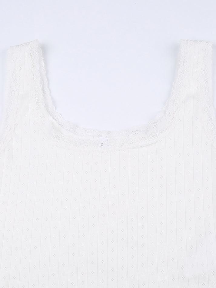 Lace Trim White Cropped Tank Top - AnotherChill