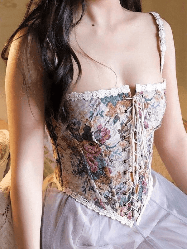 Lace-Up Floral Vintage Corset Top - AnotherChill