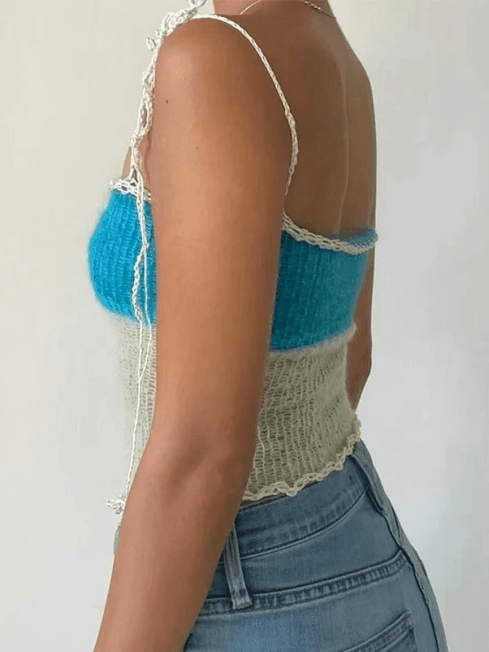 Lace Up Knitted Crop Cami Top - AnotherChill