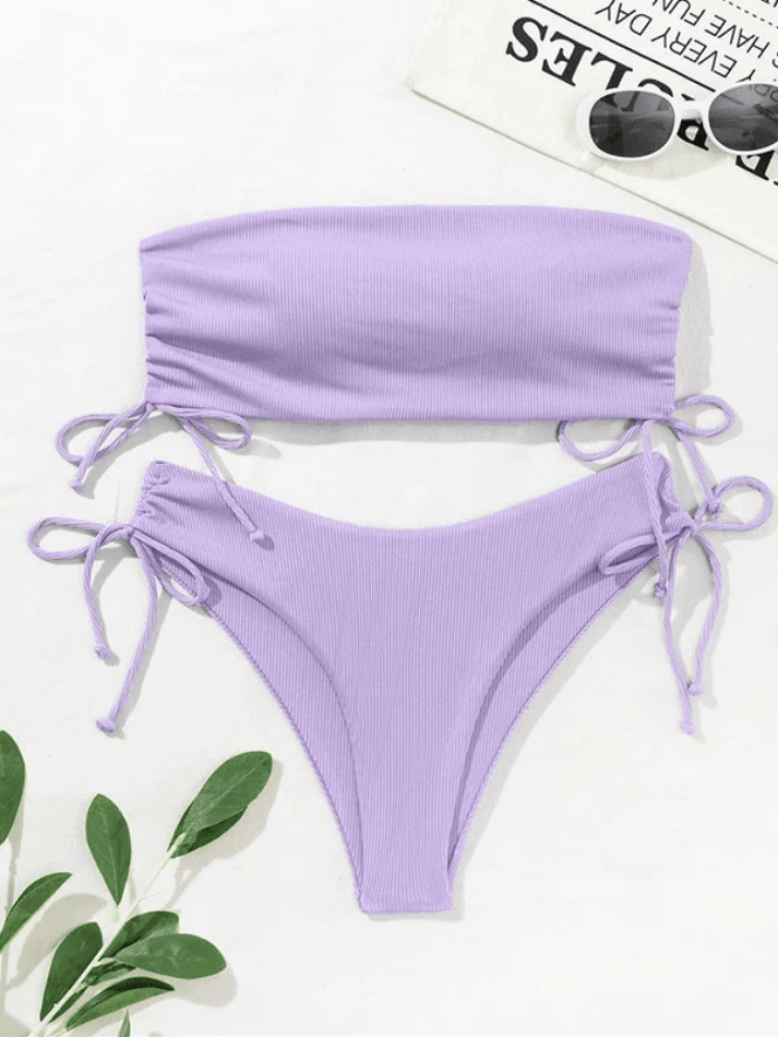 Lace Up Ribbed Bikini Set - AnotherChill