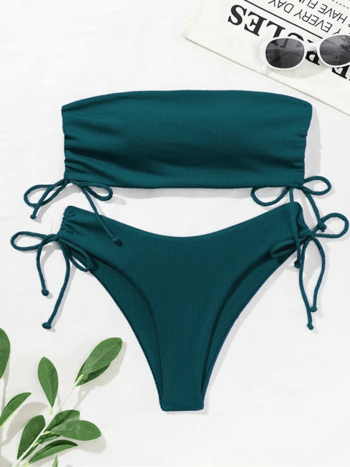 Lace Up Ribbed Bikini Set - AnotherChill