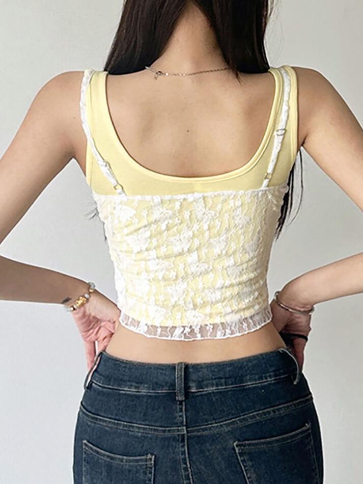 Lace Yellow Bow Cami Tank Top - AnotherChill