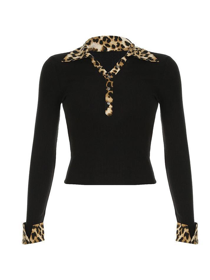 Leopard Print Contrast Patchwork Knit Top - AnotherChill