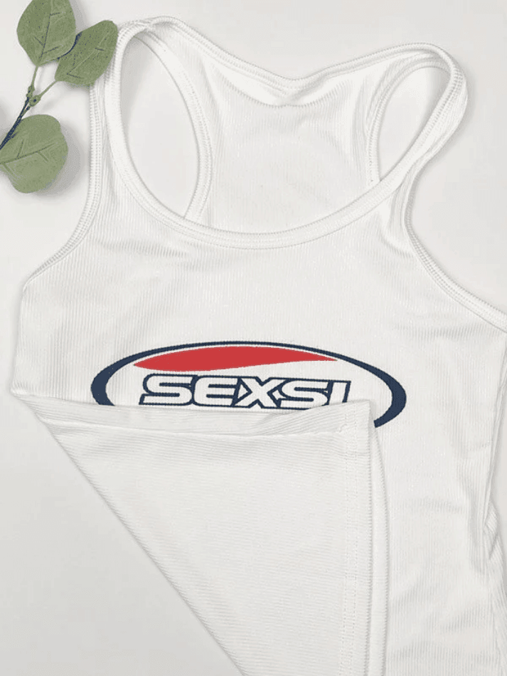 Logo Print Ribbed Tank Top - AnotherChill