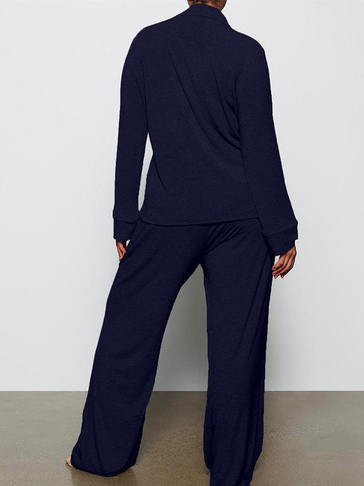 Long Sleeve Button Down Ribbed Knit Pajamas Set - AnotherChill