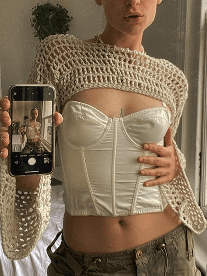 Long Sleeve Crochet Bolero Knit Top - AnotherChill