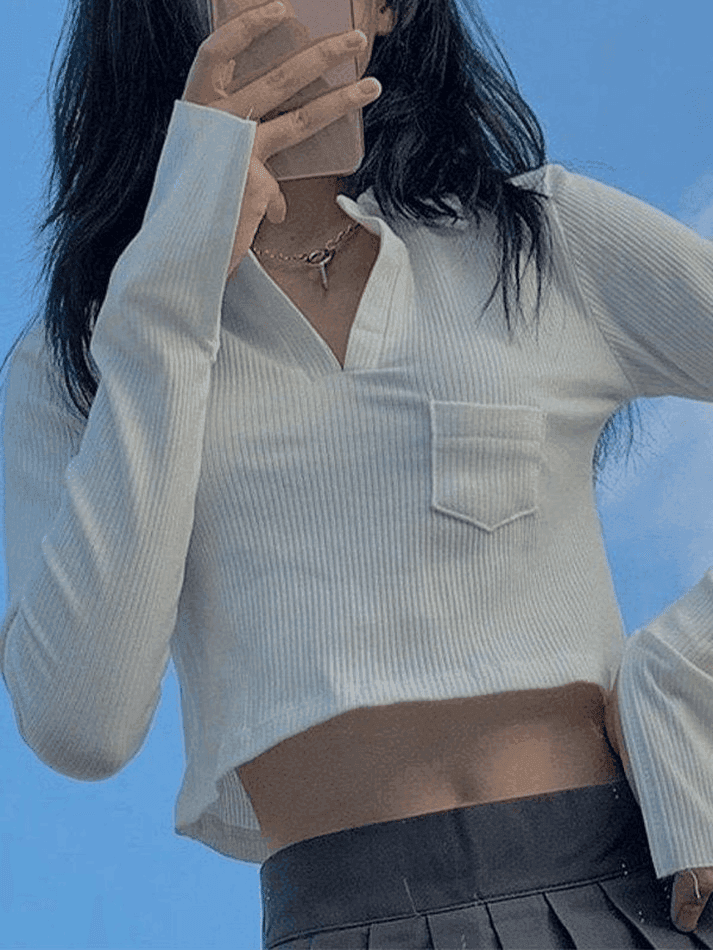 Long Sleeve Rib Knit Crop Top AnotherChill