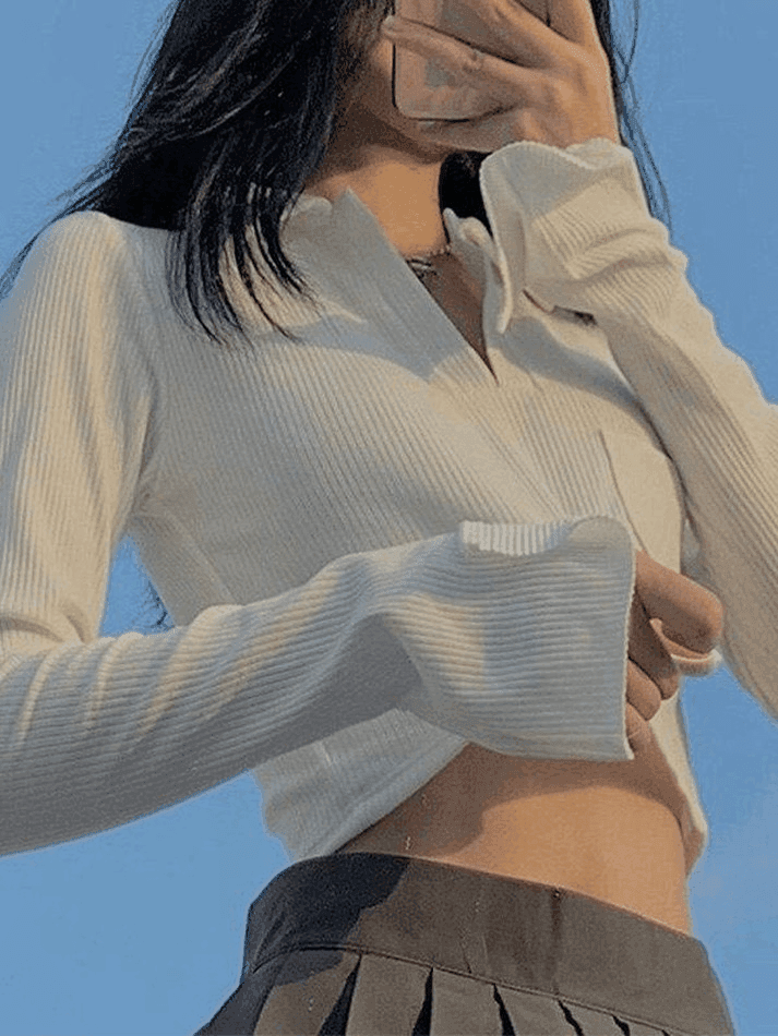 Long Sleeve Rib Knit Crop Top AnotherChill