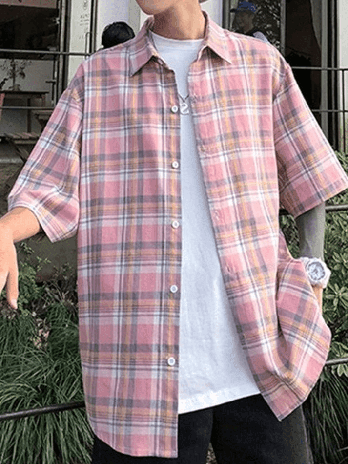 Men's Checkered Print Button Down Shirt - AnotherChill