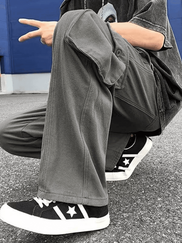 Men's Strap Detail Pocket Loose Cargo Pants - AnotherChill