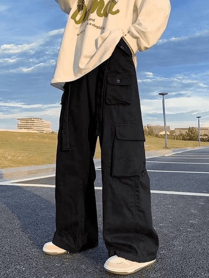 Men's Strap Detail Pocket Loose Cargo Pants - AnotherChill