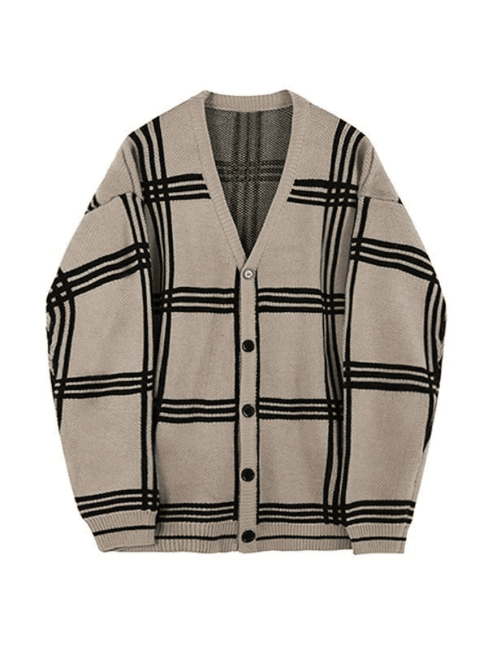 Men's V Neck Checkered Cardigan - AnotherChill