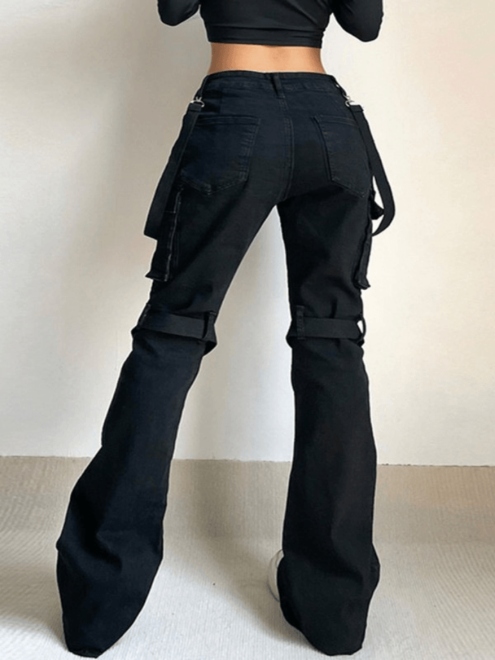 Metal Leg Loop Pocket Straight Cargo Jeans - AnotherChill