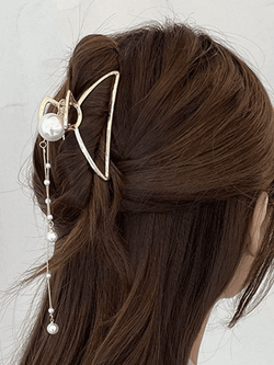 Metal Tassel Faux Pearl Decor Hair Claw - AnotherChill