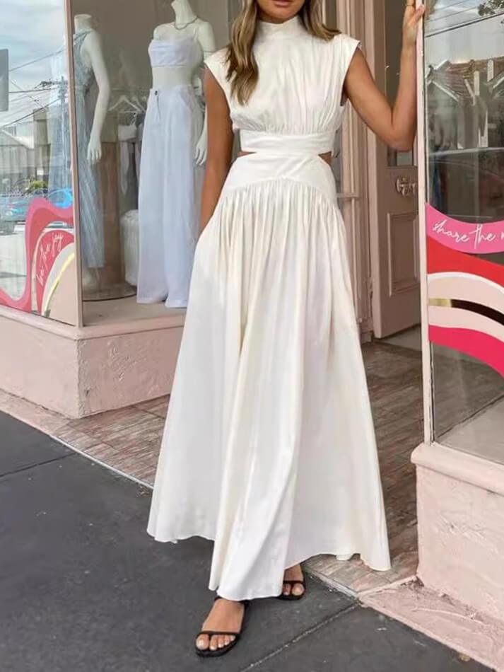 Mock Neck Cut Out Long Dress - AnotherChill