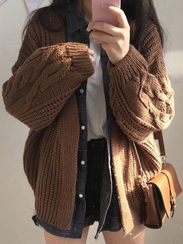 Open Front Cable Knit Cardigan - AnotherChill