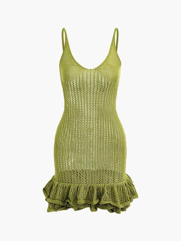 Open Knit Ruffle Hem Cami Mini Dress - AnotherChill