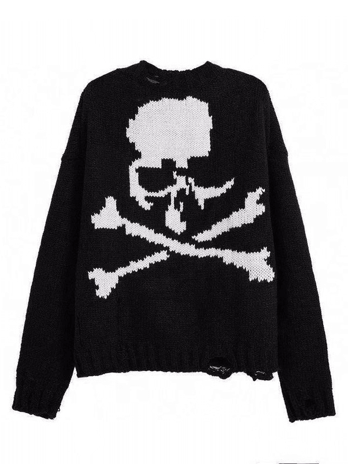 Oversized Distressed Skull Sweater - AnotherChill