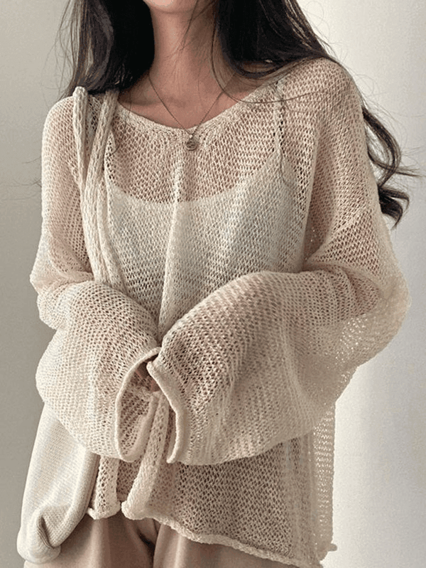 Oversized Long Sleeve Crochet Knit Top - AnotherChill