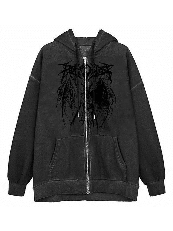 Oversized Skeleton Print Zipper Hoodie - AnotherChill