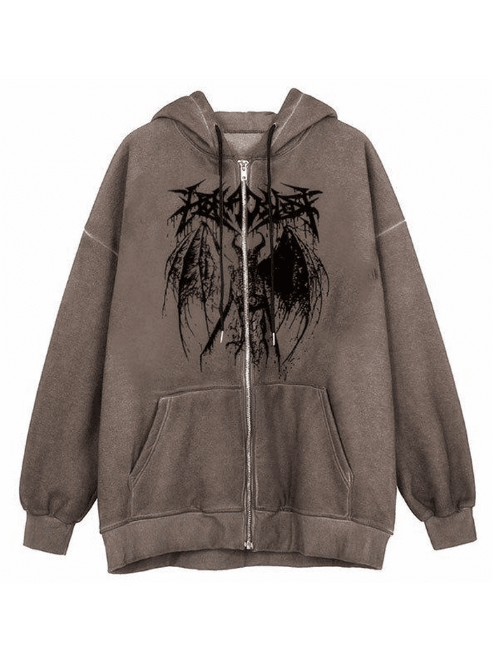 Oversized Skeleton Print Zipper Hoodie - AnotherChill