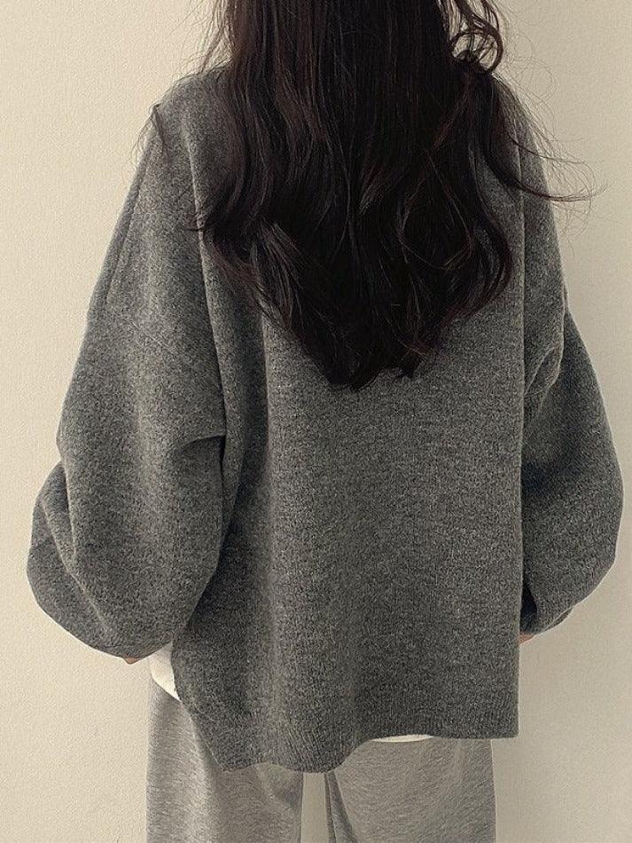 Oversized Split Hem Pullover Sweater - AnotherChill