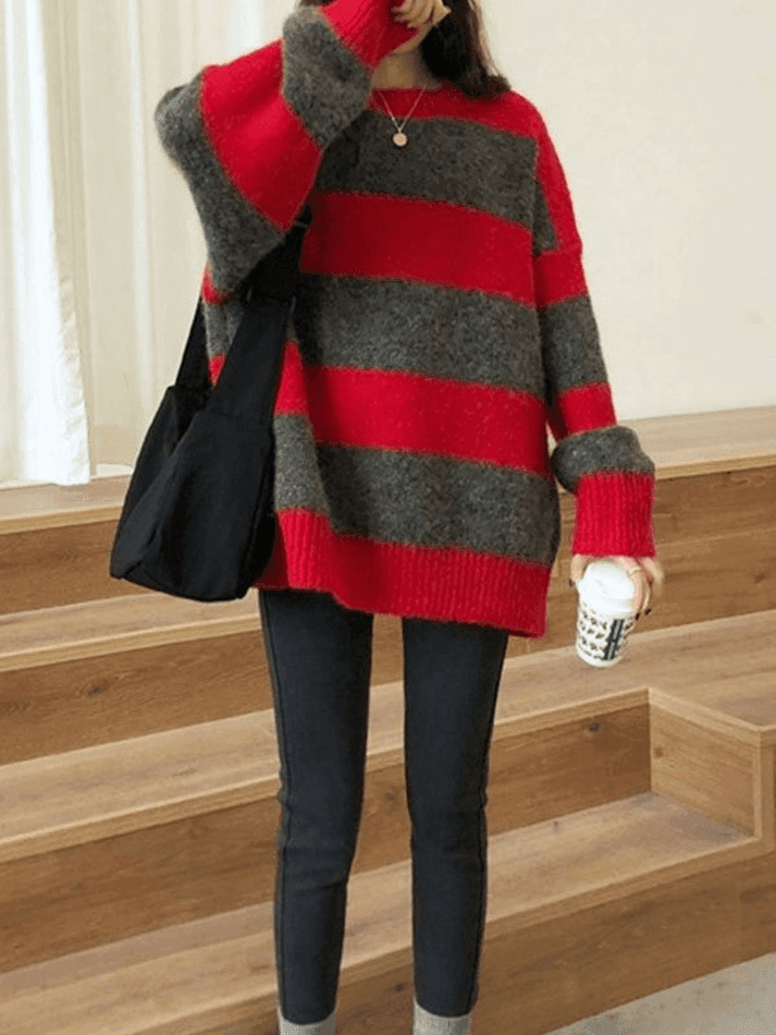 Oversized Stripe Pullover Sweater - AnotherChill