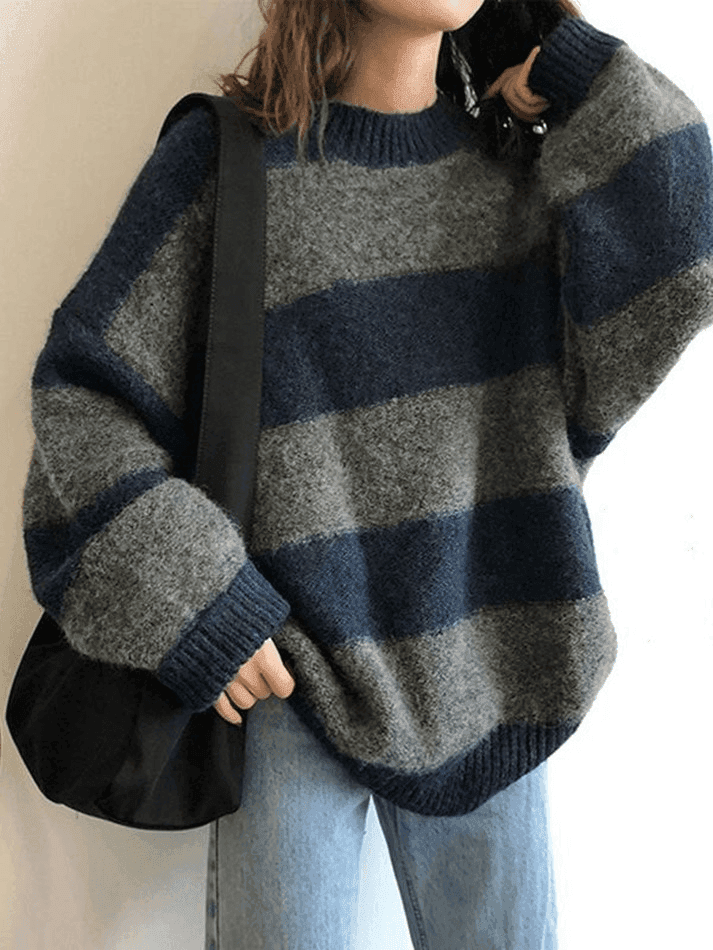 Oversized Stripe Pullover Sweater - AnotherChill