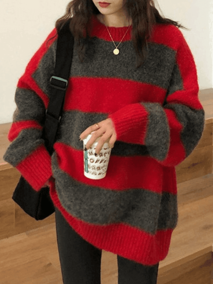 Oversized Stripe Pullover Sweater - AnotherChill