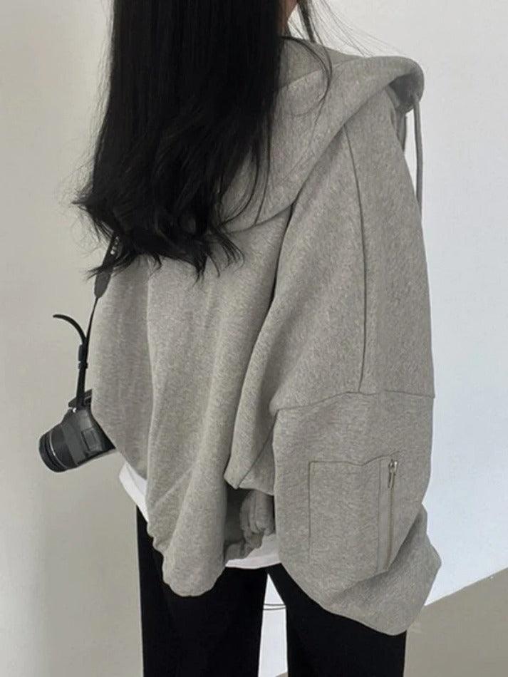 Oversized Zip Up Gray Hoodie - AnotherChill