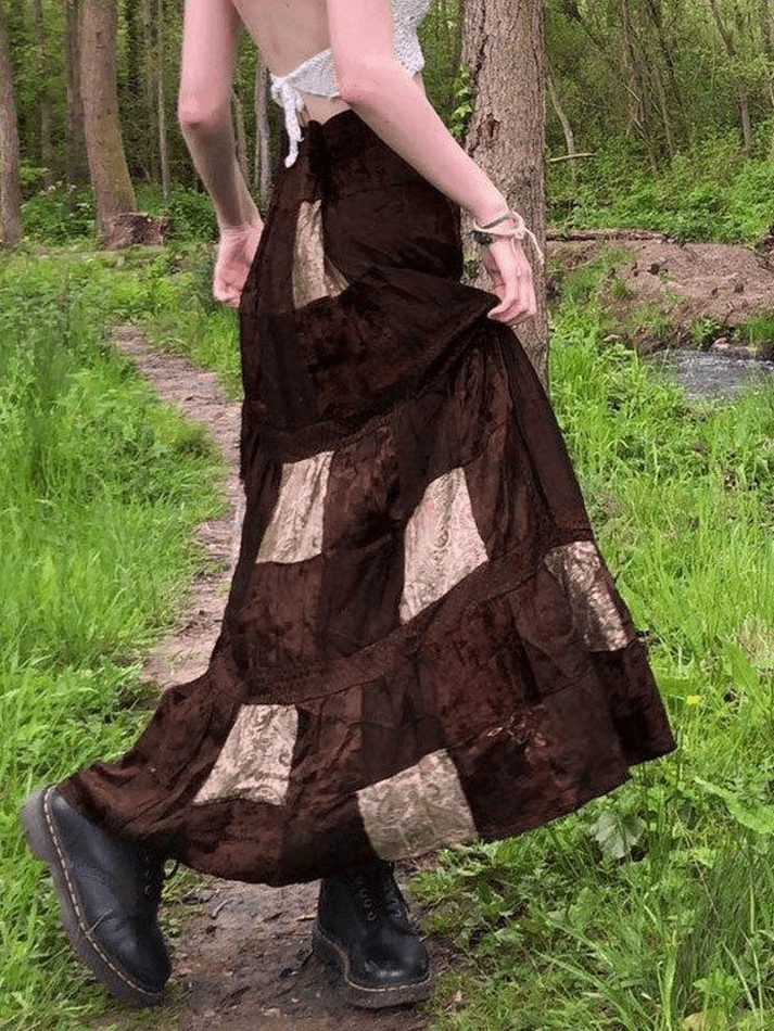 Patchwork Velvet Printed Midi Skirt - AnotherChill