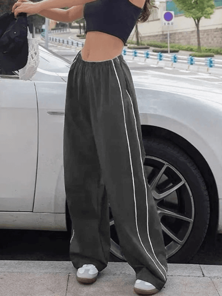 Piping Detail Wide Leg Track Pants - AnotherChill