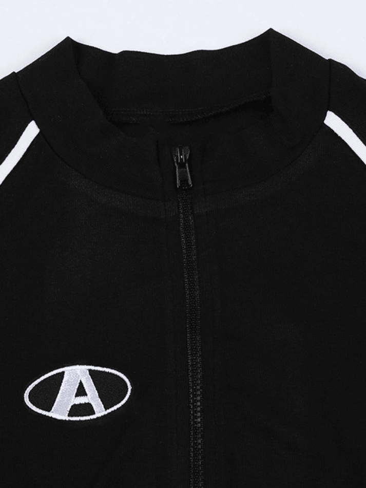 Piping Detail Zip-Up Crop Top - AnotherChill