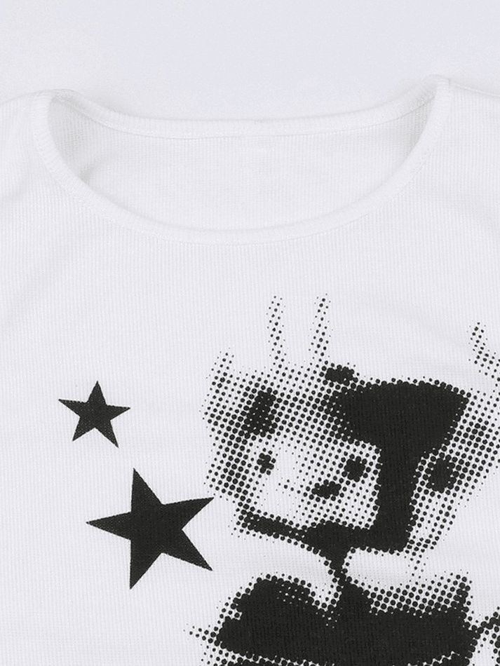 Pixel Robot Star White Cropped Tank Top - AnotherChill