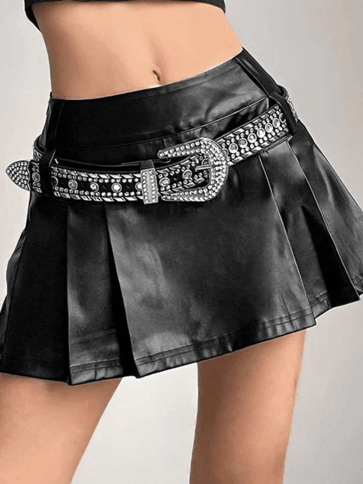 Pleated Pu Leather Mini Skirt - AnotherChill