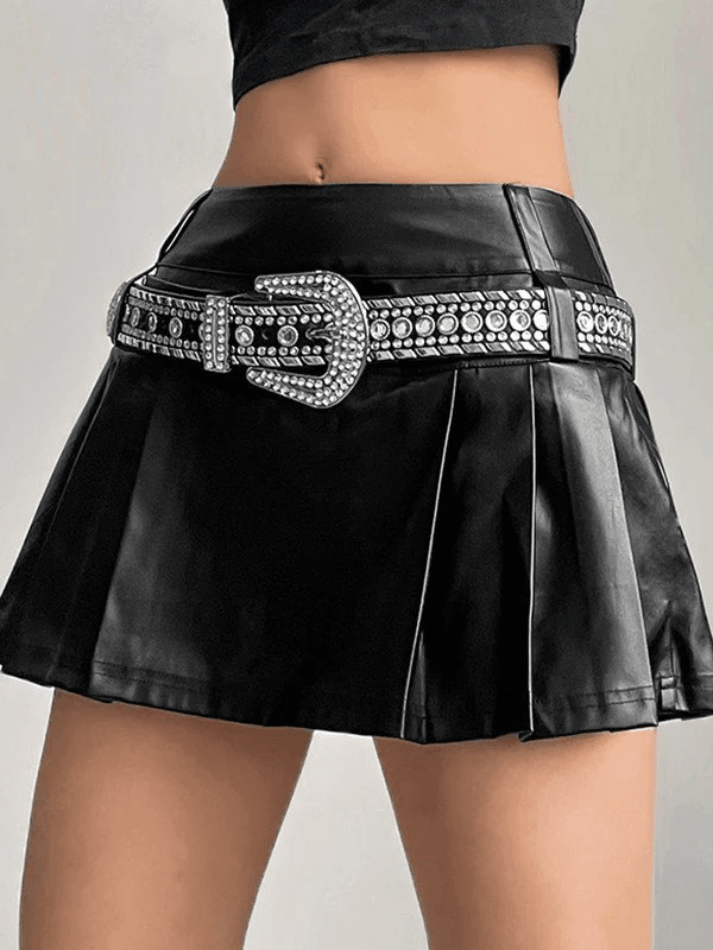 Pleated Pu Leather Mini Skirt - AnotherChill