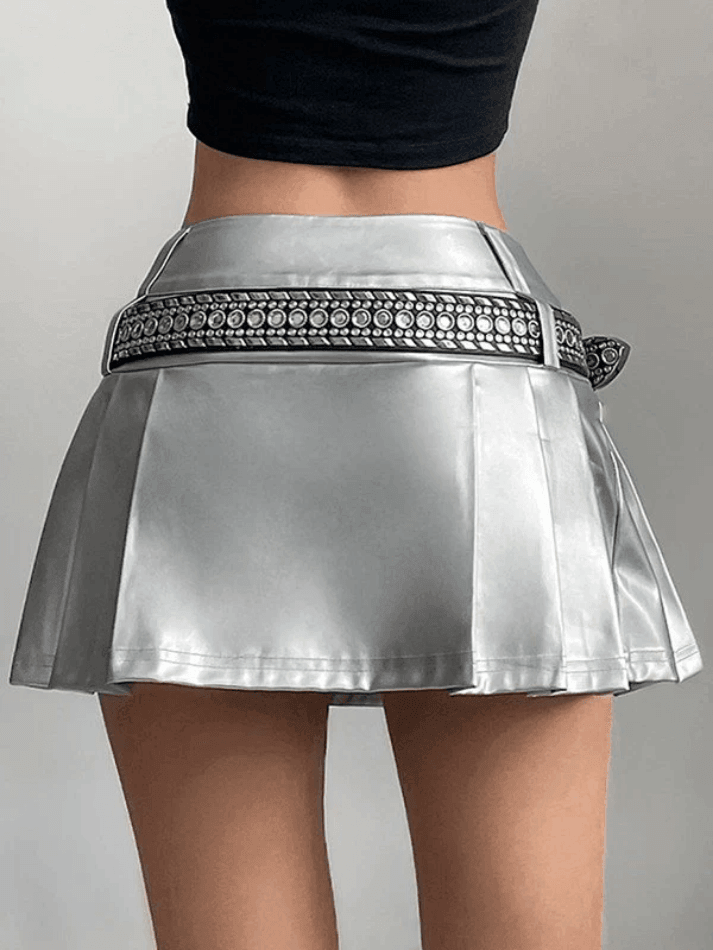 Pleated Pu Leather Mini Skirt - AnotherChill