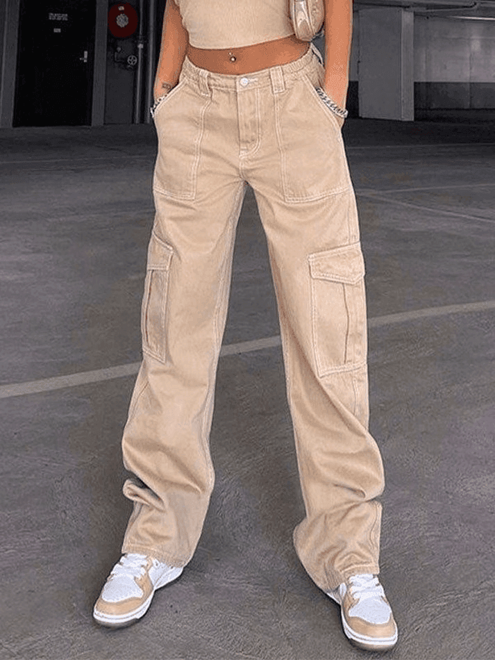 Pocket Detail Straight Cargo Jeans - AnotherChill