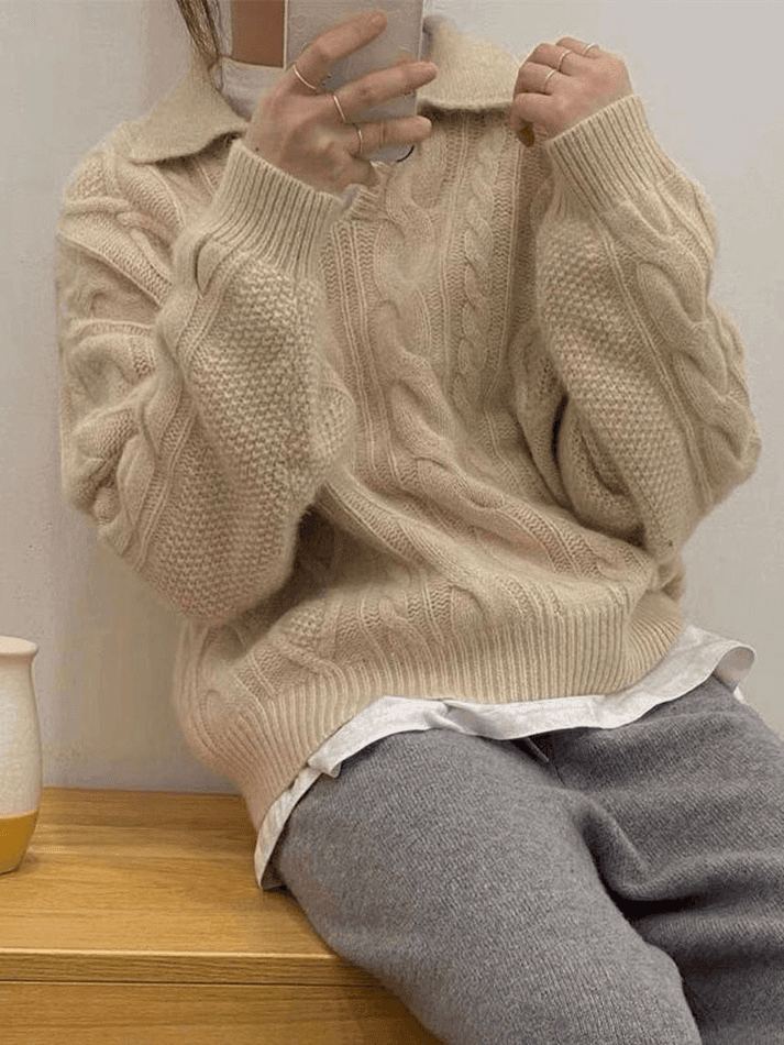 Polo Neck Cable Knit Sweater - AnotherChill