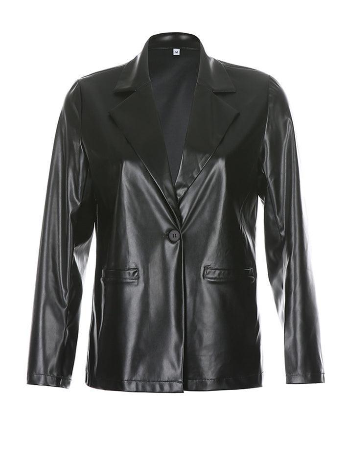 PU Leather Casual Blazer Jacket - AnotherChill