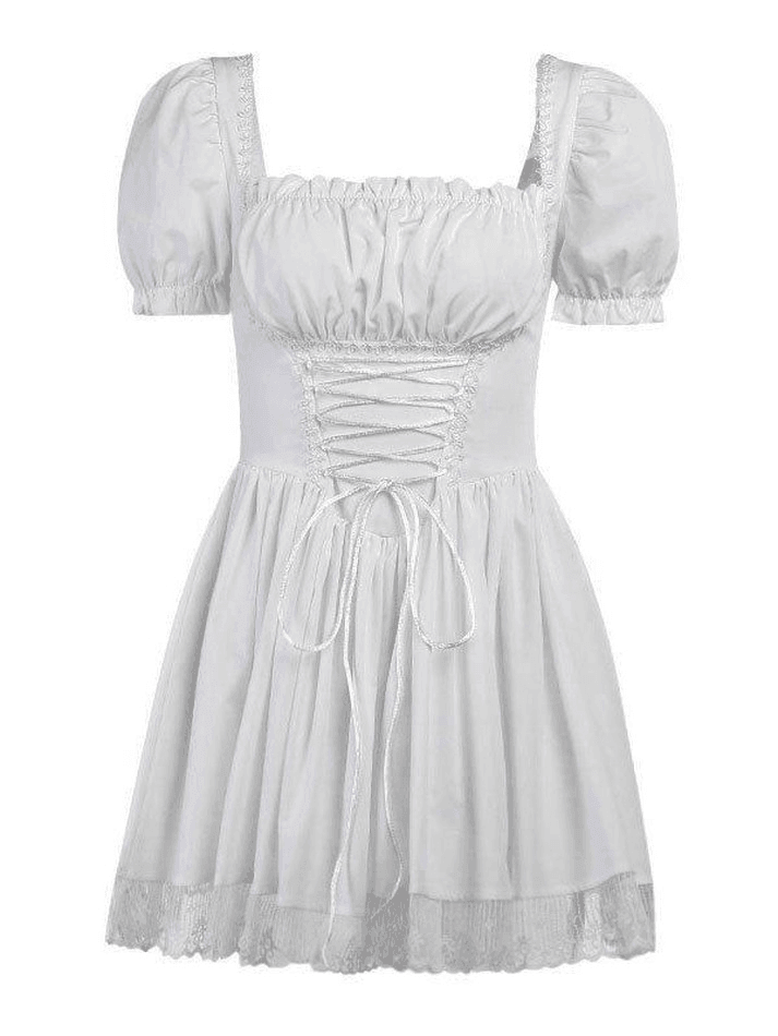 Puff Sleeve Corset Tie Mini Dress - AnotherChill