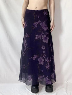 Purple Floral Print Mesh Maxi Dress - AnotherChill