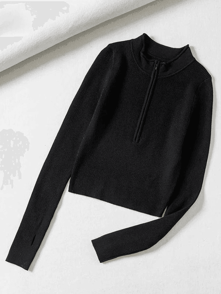 Quarter Zip Crop Rib Knit Sweater - AnotherChill