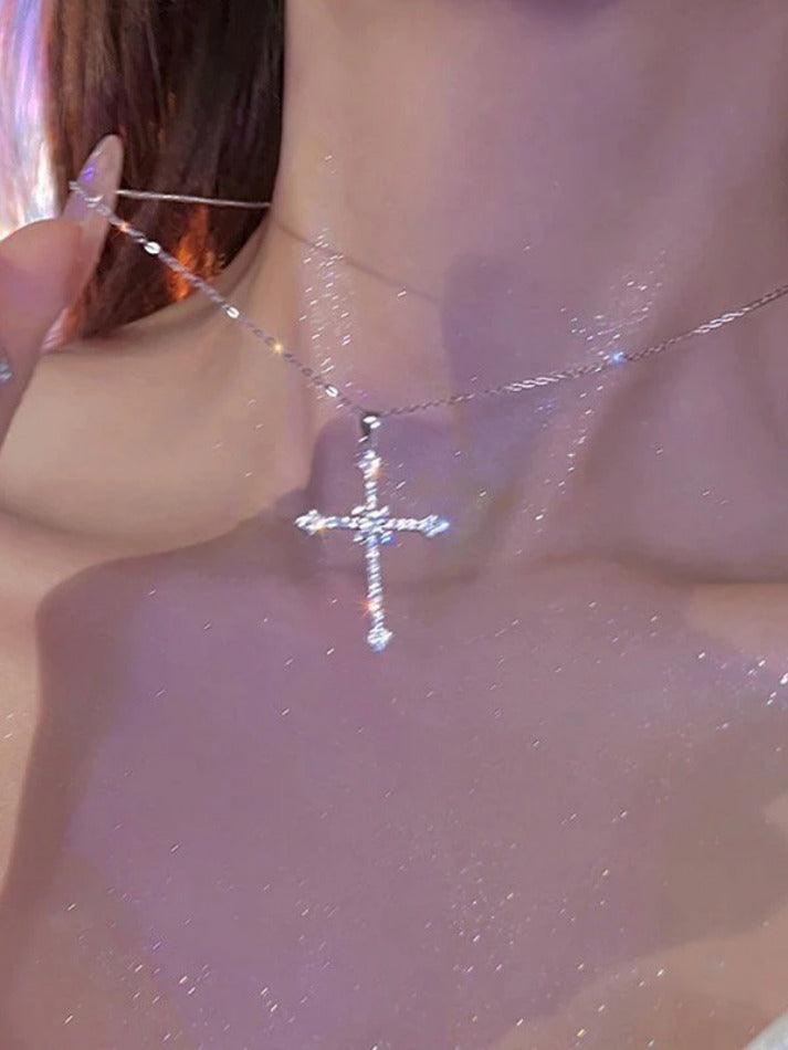 Rhinestone Cross Pendant Necklace - AnotherChill