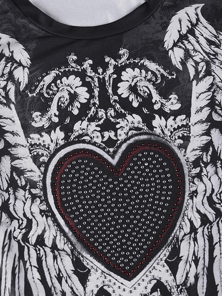 Rhinestone Heart Fairy Wing Graphic Tee - AnotherChill