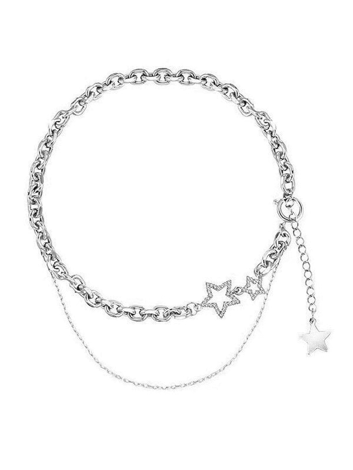 Rhinestone Star Decor Layered Chain Necklace - AnotherChill