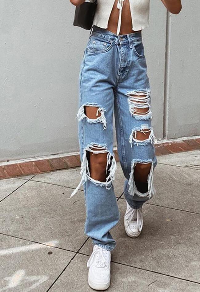 Ripped High Waist Boyfriend Jeans - AnotherChill