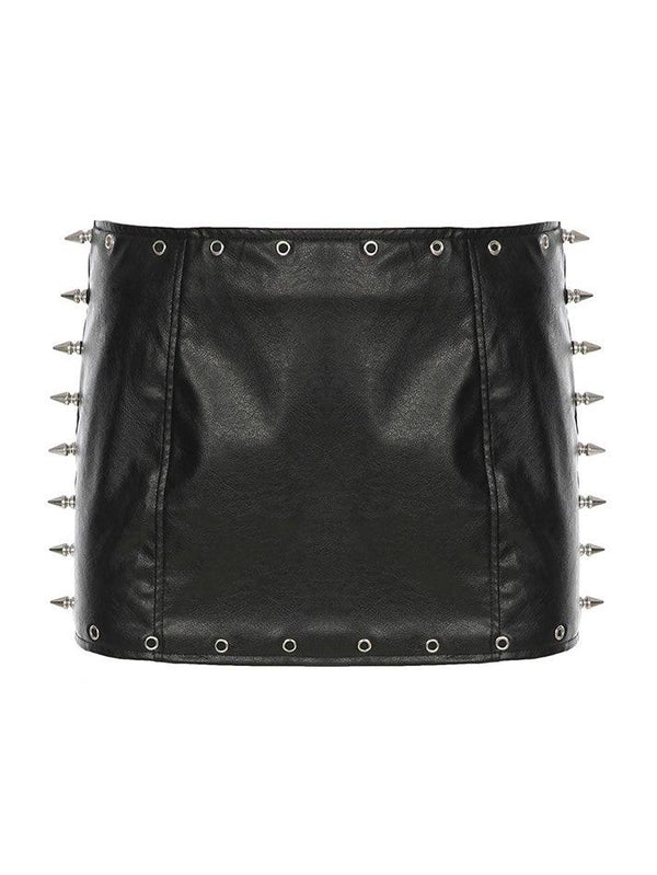 Rivet Pu Leather Low-Waist Mini Skirt - AnotherChill